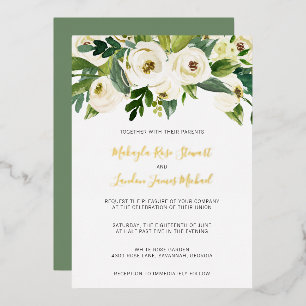 Elegant White Roses Greenery Floral Wedding Gold