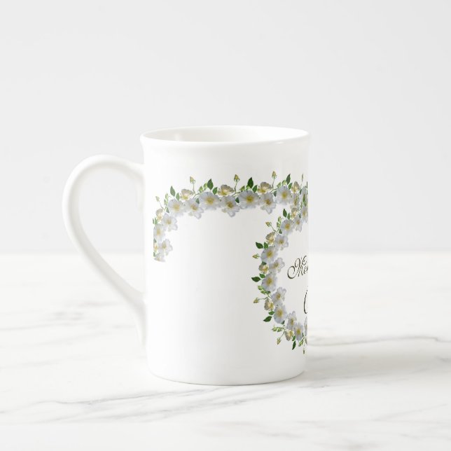 Elegant White Roses Greenery Mother of the Bride Bone China Mug (Left)