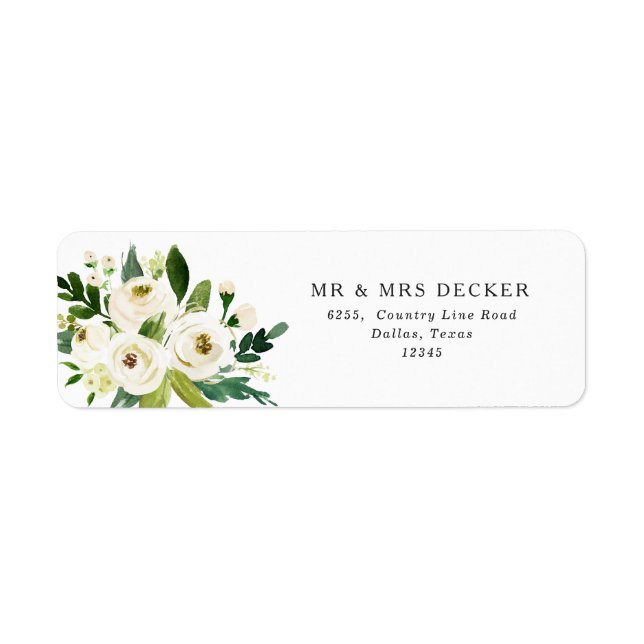 Elegant White Roses Greenery Return Address Label (Front)
