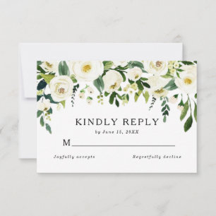 Elegant White Roses Greenery Summer Wedding RSVP Card