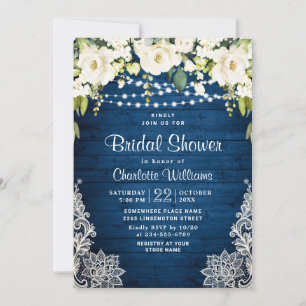 Elegant White Roses Lace Rustic Bridal Shower Invitation