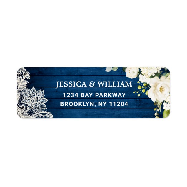 Elegant White Roses Lace Rustic Return Address (Front)