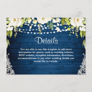Elegant White Roses Lace Rustic Wedding Details Enclosure Card