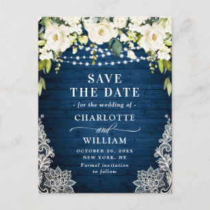 Elegant White Roses Lace Wedding Save the Date Postcard