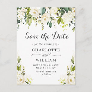 Elegant White Roses Lace Wedding Save the Date Postcard