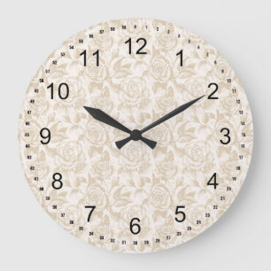 Elegant White Roses Large Clock