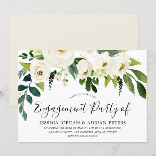 Elegant White Roses Modern Engagement Party Invitation