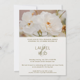Elegant White Roses Photo Wedding Rehearsal Dinner Invitation