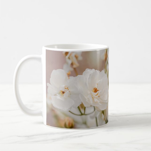 Elegant White Roses Photo With Custom Name Coffee Mug (Left)