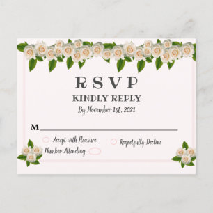 Elegant White Roses Pink Blush RSVP Postcard