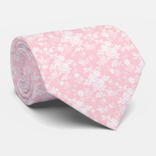 Elegant White Roses Pink Floral Tie