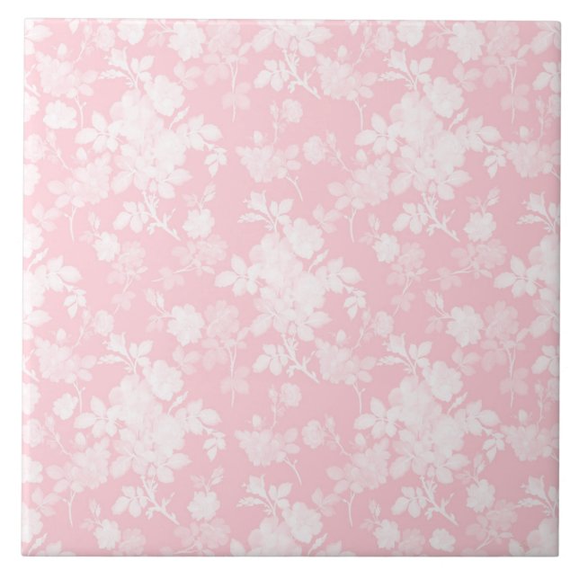 Elegant White Roses Pink Floral Tile (Front)