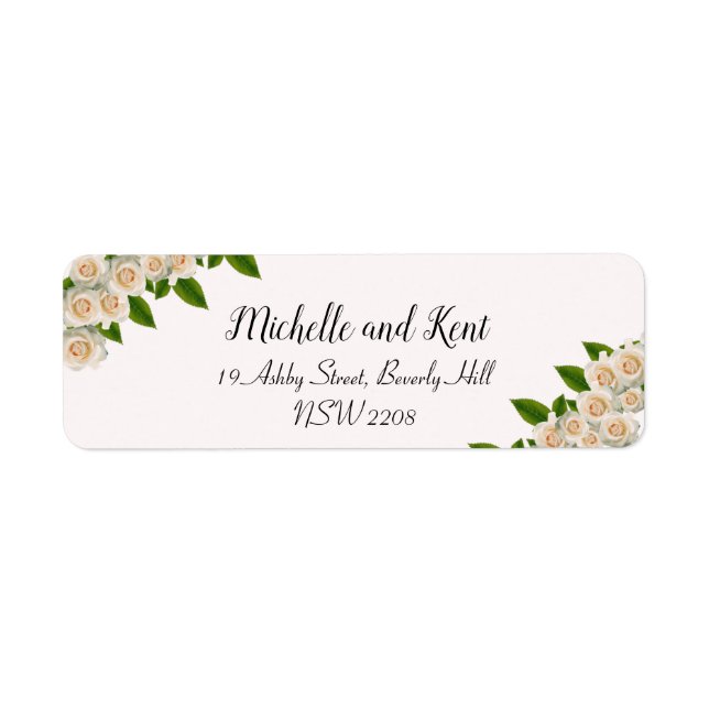 Elegant White Roses Pink Return Address Label (Front)