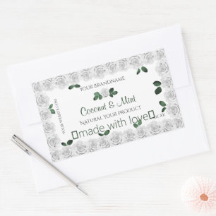 Elegant White Roses Product Labels Green Leaves
