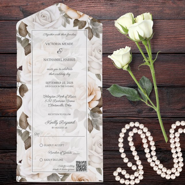 Elegant White Roses QR Code  All In One Invitation (Creator Uploaded)
