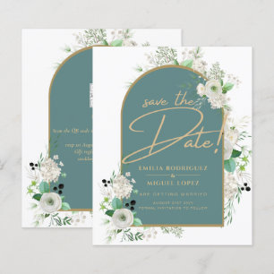 Elegant White Roses Sea Glass Arch Save Date