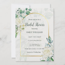 Elegant White Roses Watercolor Bridal Shower