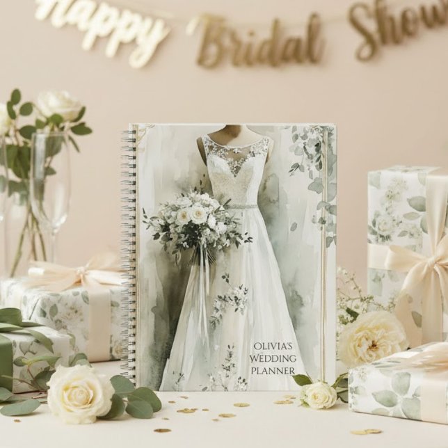 Elegant White Roses Wedding Dress Wedding Planner Notebook (Creator Uploaded)