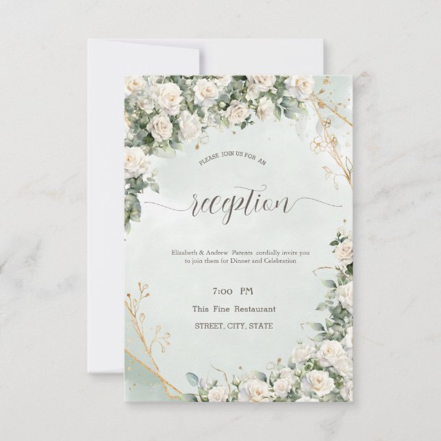 Elegant White Roses Wedding  Invitation (Front)
