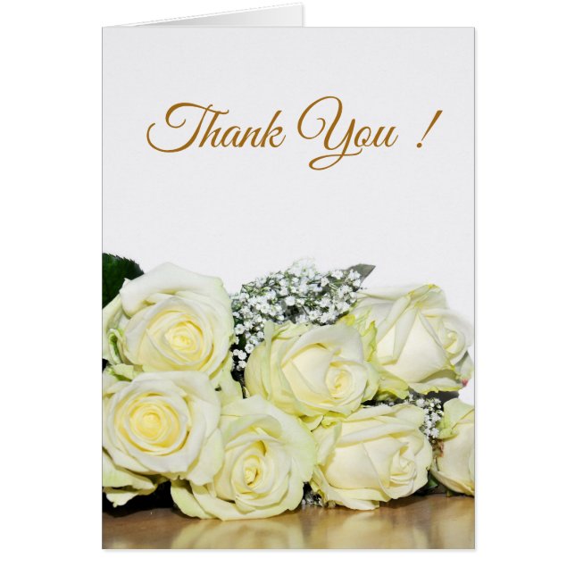 Elegant White Roses Wedding Photo Thank You Card (Front)