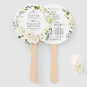 Elegant White  Roses Wedding Program Hand Fan