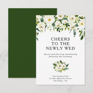 Elegant White Roses Wedding Reception Card