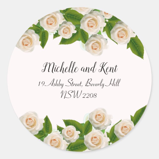 Elegant White Roses Wedding Return Address Sticker (Front)