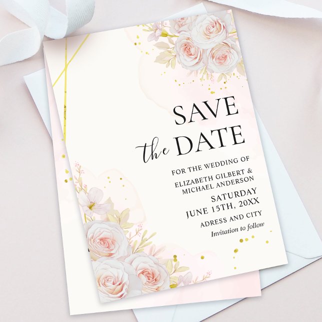 Elegant White Roses Wedding Save the Dates Invitation (Creator Uploaded)