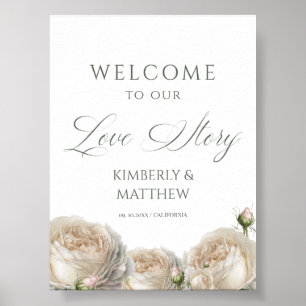 Elegant White Roses Welcome Wedding Sign