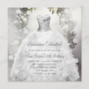 Elegant White Roses White Quinceanera Invitations