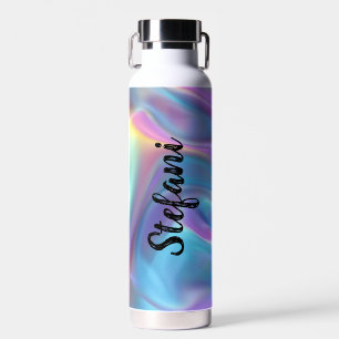 Elegant White Rough Text Holographic Personized Water Bottle