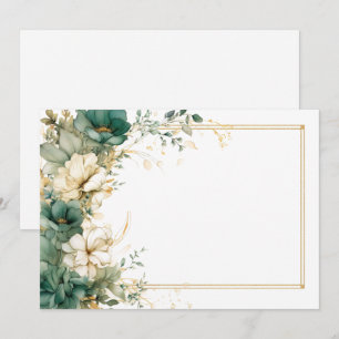 Elegant white, sage and gold flowers Blank  Invitation