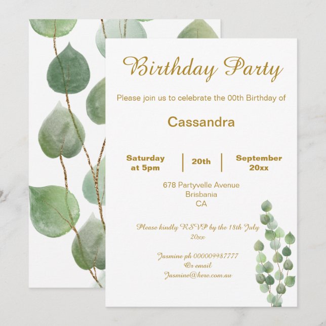 ELEGANT WHITE SAGE EUCALYPTUS CUSTOM  INVITATION (Front/Back)