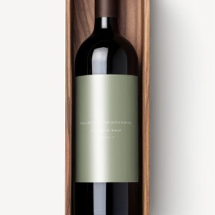 Elegant White Sage Green Modern Wedding Wine Label