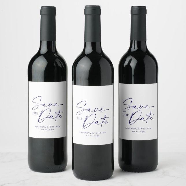 Elegant White Save the Date Wine Label (Bottles)