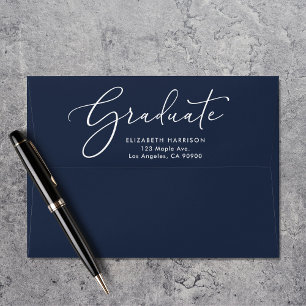 Elegant White Script Blue Graduation Envelope