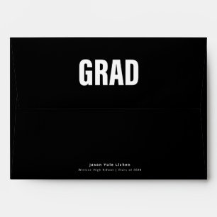 Elegant White Script Calligraphy Black Graduation Envelope