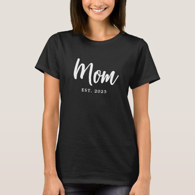 Elegant White Script Established New Mom T-Shirt (Front)