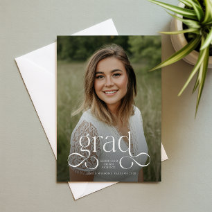Elegant White Script Grad Photo Graduation Party Postcard