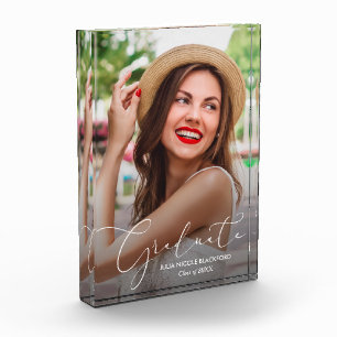 Elegant White Script Graduation Modern Photo Block