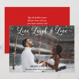 Elegant White Script LIVE LAGUH LOVE Minimalist Holiday Card