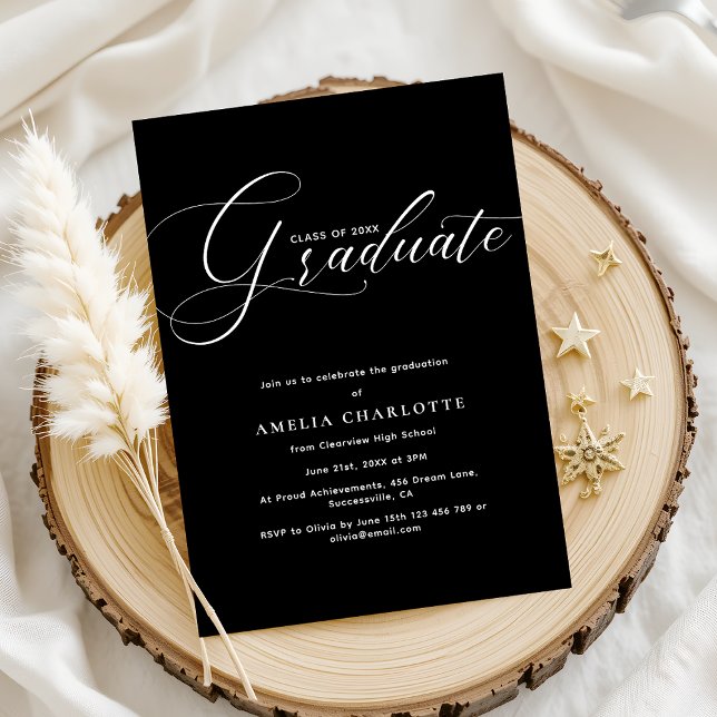 Elegant White Script Minimal Graduation Party Invitation (Creator Uploaded)
