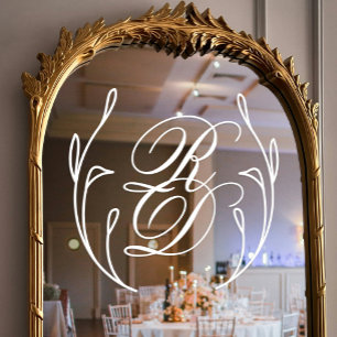 Elegant White Script Monogram Wreath Wedding Window Cling
