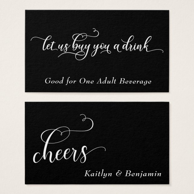 Elegant White Script on Black, Drink Tickets 2 (Front & Back)