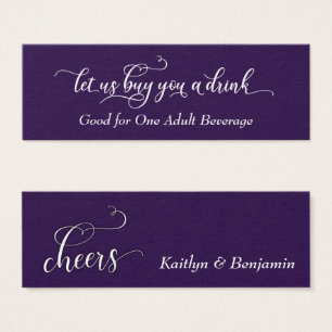 Elegant White Script on Purple Drink Tickets