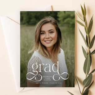Elegant White Script Overlay Photo Graduation Postcard