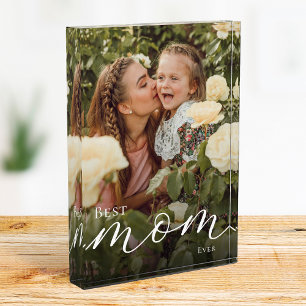 Elegant White Script Personalized Best Mom Ever Photo Block