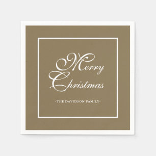 Elegant White Script Personalized Gold Christmas Napkin