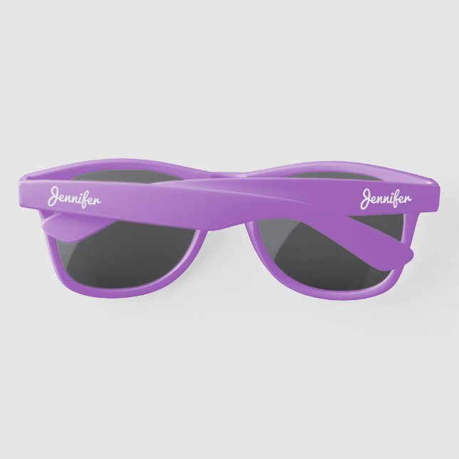Elegant White Script Personalized Name Sunglasses (Back)