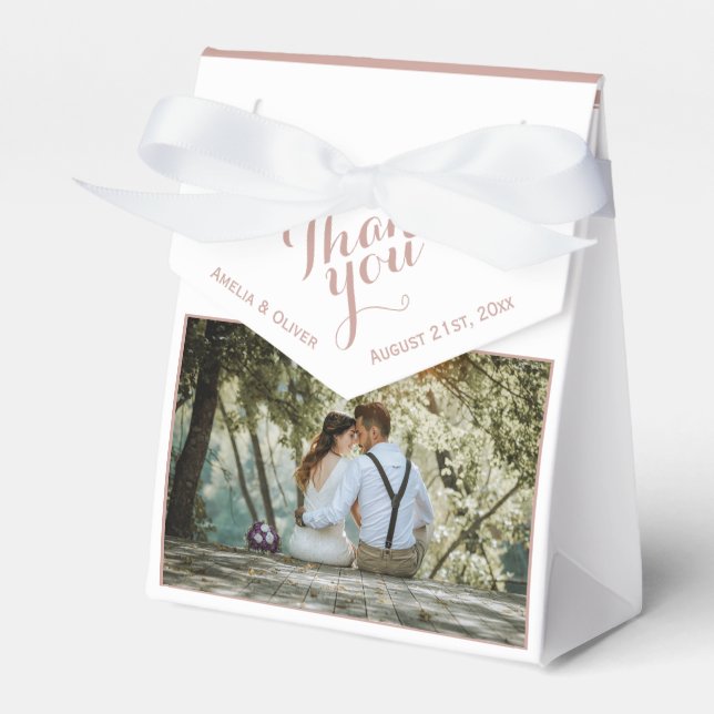 Elegant White Script Photo Wedding Thank you Favor Box (Front Side)